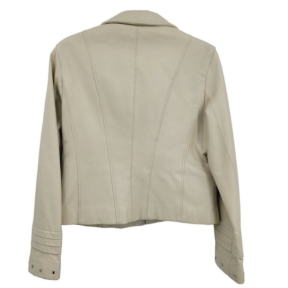 Adler Collection Lamb Skin Leather Moto Jacket M Cream Retro 70s Studded Zip - Picture 2 of 16